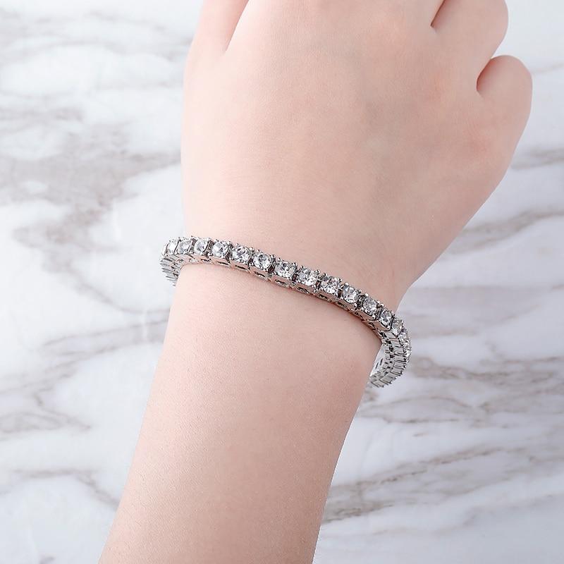 new Hip hop Bracelet Tin Alloy Gold Silver color Iced Rhinestone Crystal 1 Row Tennis Chain Bracelet for man women gift