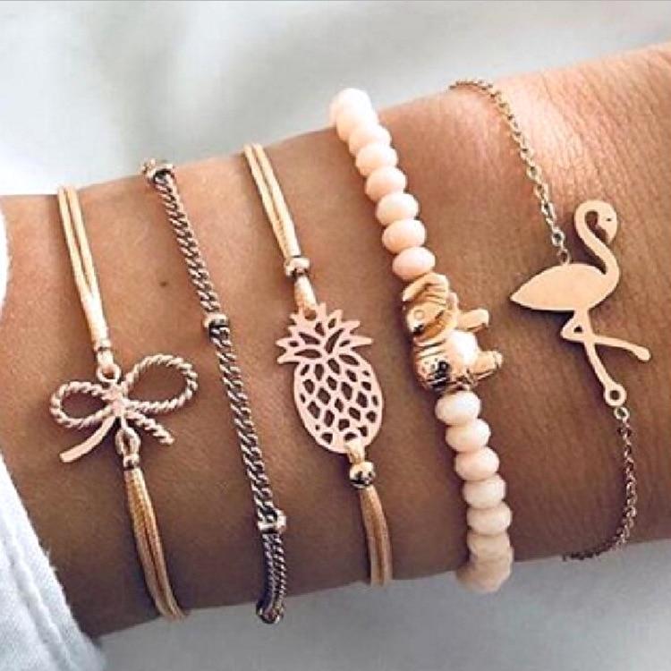 Bohemian Bracelet Set For Women Geometric Shell Star Map Heart Natural Stone Beads Chain Pendant Bracelet Boho Jewelry 2020