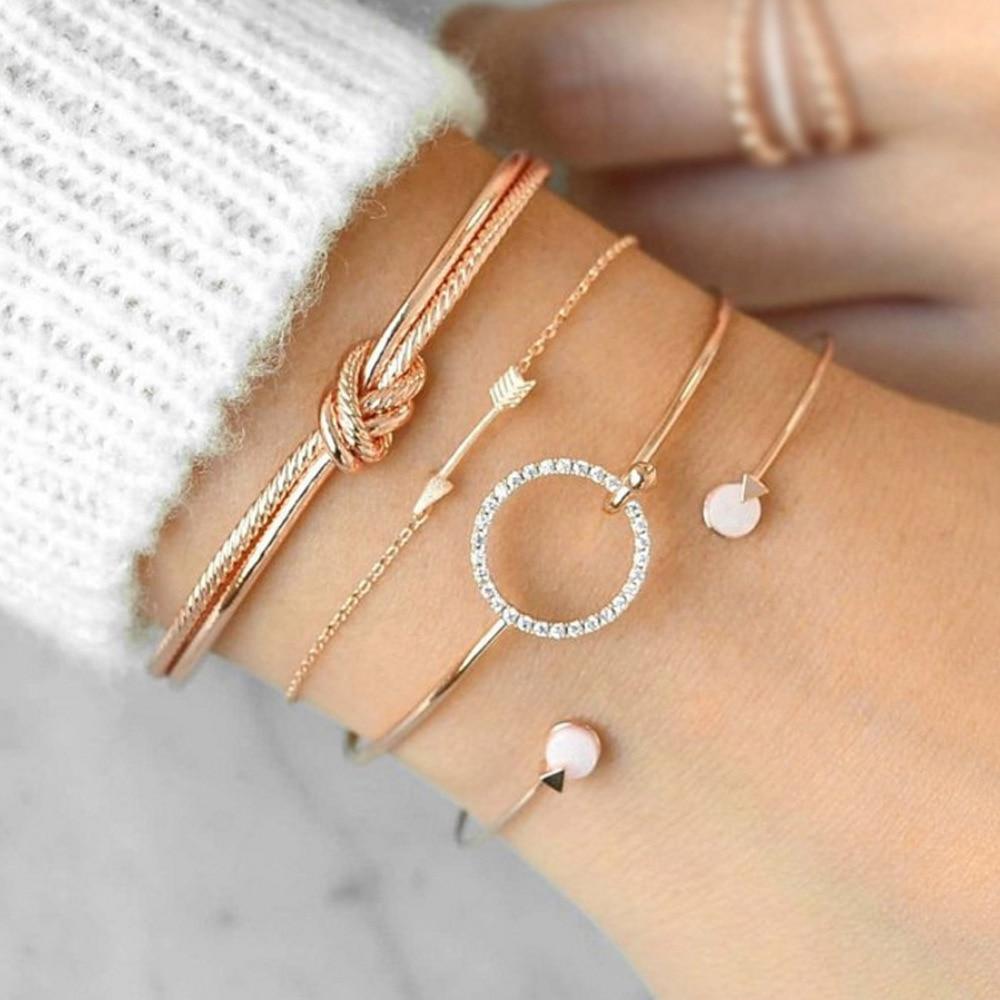 Bohemian Bracelet Set For Women Geometric Shell Star Map Heart Natural Stone Beads Chain Pendant Bracelet Boho Jewelry 2020