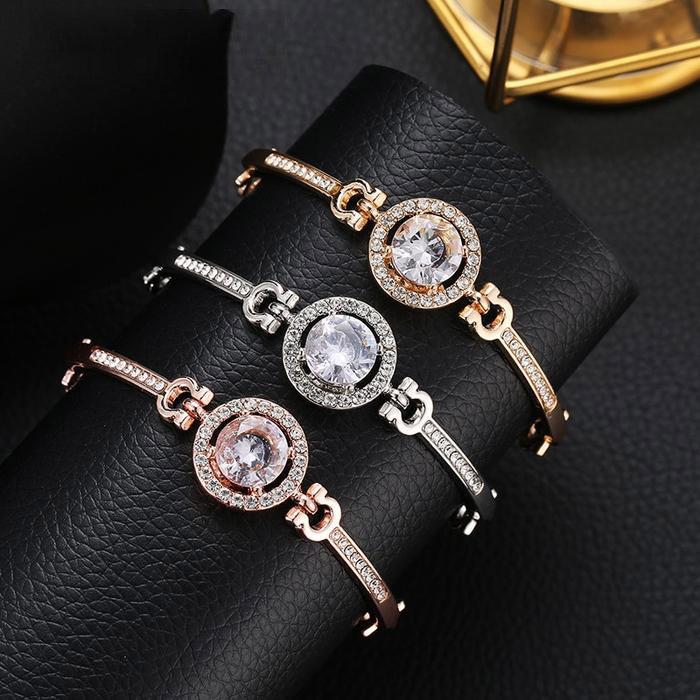 Elegant Cubic Zirconia Crystal Bracelet For Women Rose Gold Silver Color Bracelets Bangles Statement Fashion Jewelry New