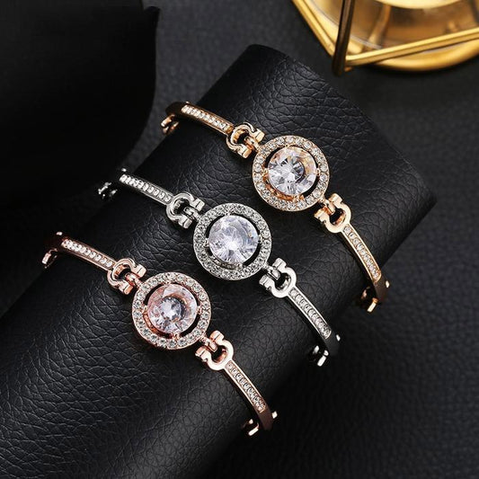 Elegant Cubic Zirconia Crystal Bracelet For Women Rose Gold Silver Color Bracelets Bangles Statement Fashion Jewelry New