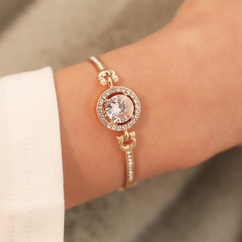Elegant Cubic Zirconia Crystal Bracelet For Women Rose Gold Silver Color Bracelets Bangles Statement Fashion Jewelry New