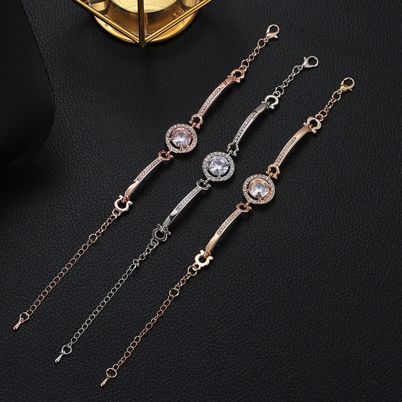 Elegant Cubic Zirconia Crystal Bracelet For Women Rose Gold Silver Color Bracelets Bangles Statement Fashion Jewelry New