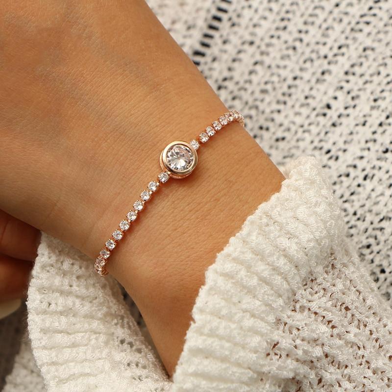 New Round Tennis Bracelet For Women Rose Gold Silver Color Cubic Zirconia Charm Bracelets & Bangles Femme Wedding Jewelry 2019