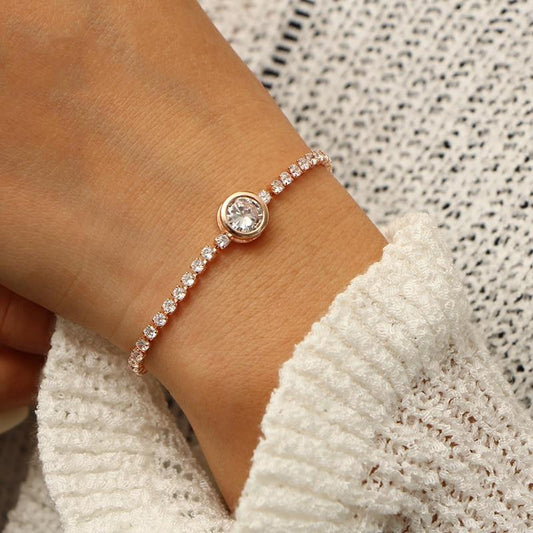 New Round Tennis Bracelet For Women Rose Gold Silver Color Cubic Zirconia Charm Bracelets & Bangles Femme Wedding Jewelry 2019