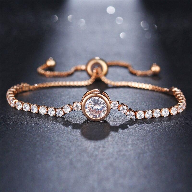 New Round Tennis Bracelet For Women Rose Gold Silver Color Cubic Zirconia Charm Bracelets & Bangles Femme Wedding Jewelry 2019