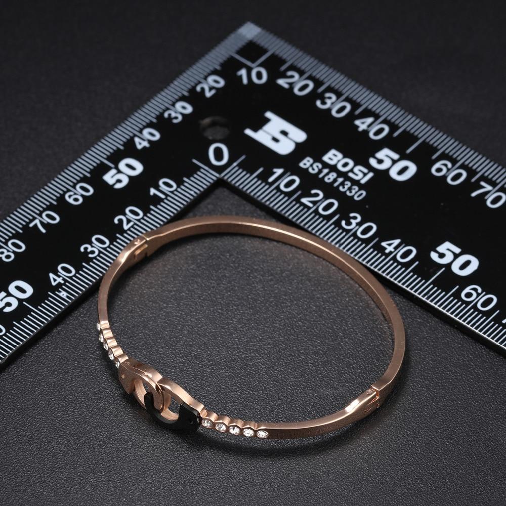 Handcuffs Open Bangles For Women Rose Gold Color Pave Cubic Zirconia Lock Design Birthday Party Office Gift