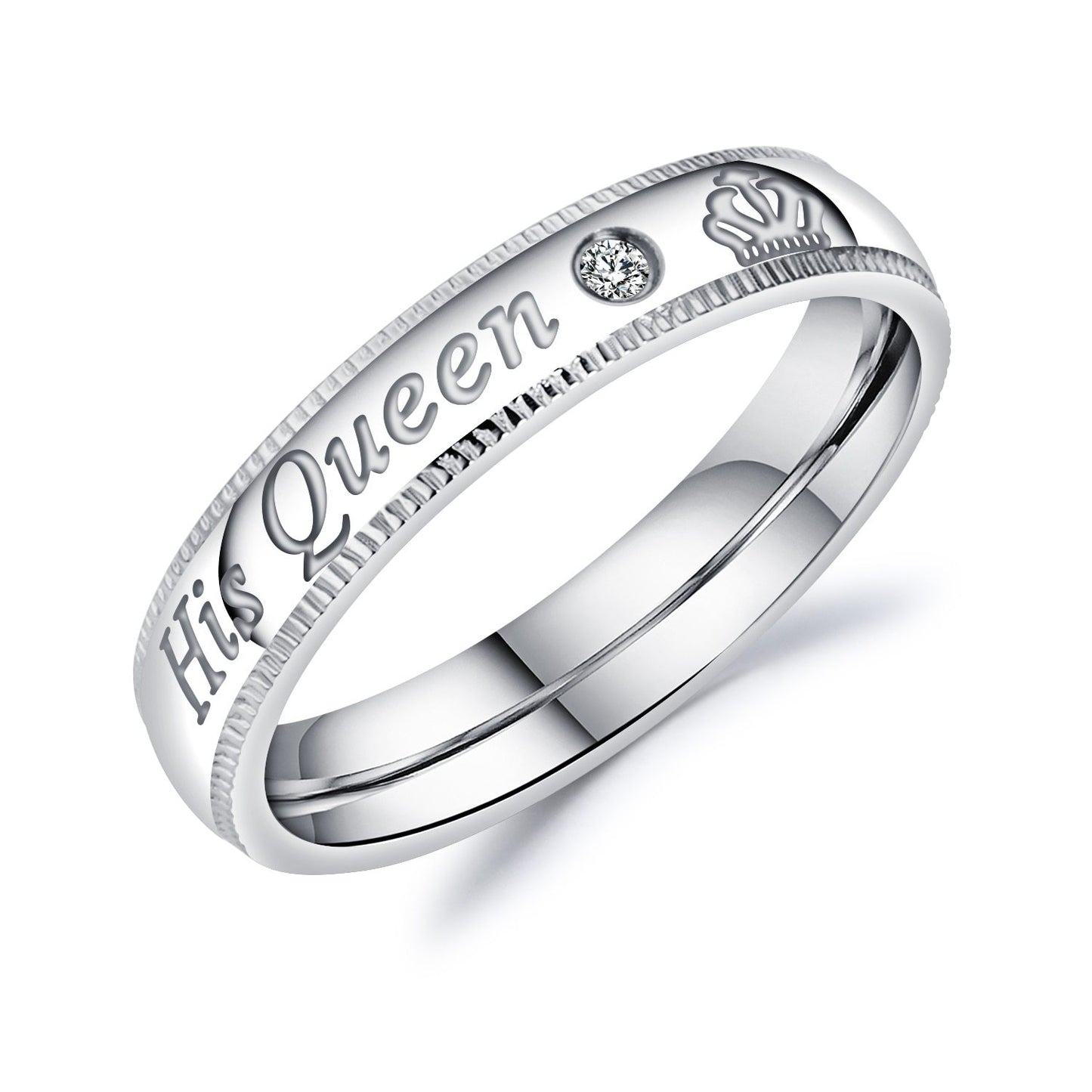 Romantic Couple Rings "Her King His Queen" Stainless Steel Engraving Ring For Lover Best Jewelry Gift