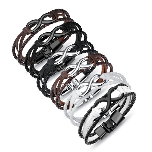 Fashion Infinity 8 Bracelet Hand-woven Wrap Leather Bracelet Rope Chain Bracelet 6 Colors Men Jewelry pulseras