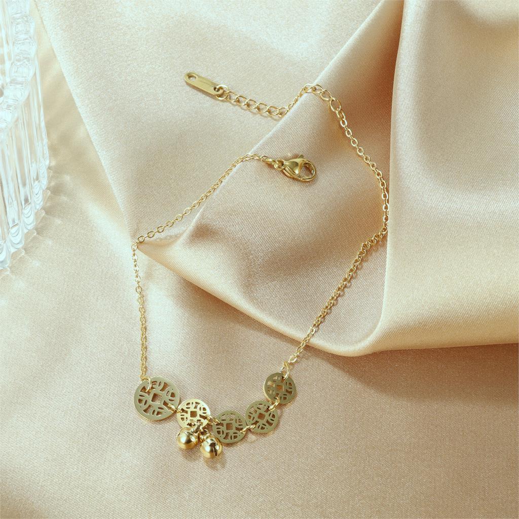 Ankle Bracelet Gold Fashion Wheel Design Bell Sandals Women Summer Foot Bracelet Stainless Steel Link Chain
