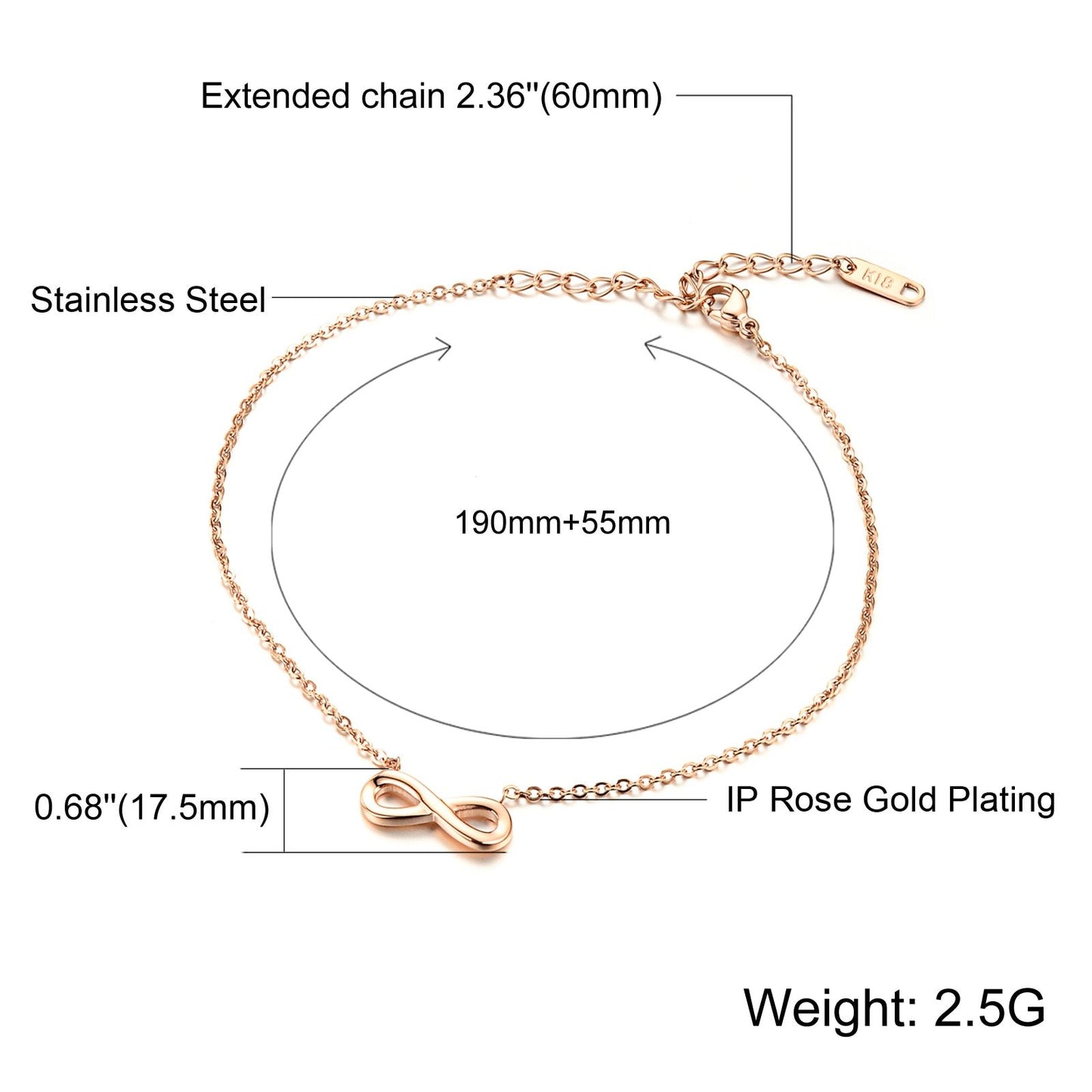 Ankle Bracelet Rose Gold Infinity Sandals Women Summer Foot Bracelet Stainless Steel Link Chain