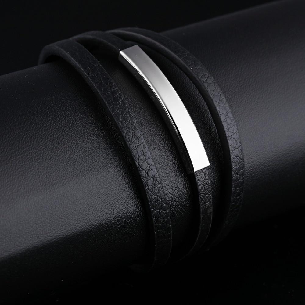 Casual There Layer Genuine Leather Man Bracelets Simple Design With Magnet Buckle Men Handmade Wrap Jewelry Gift