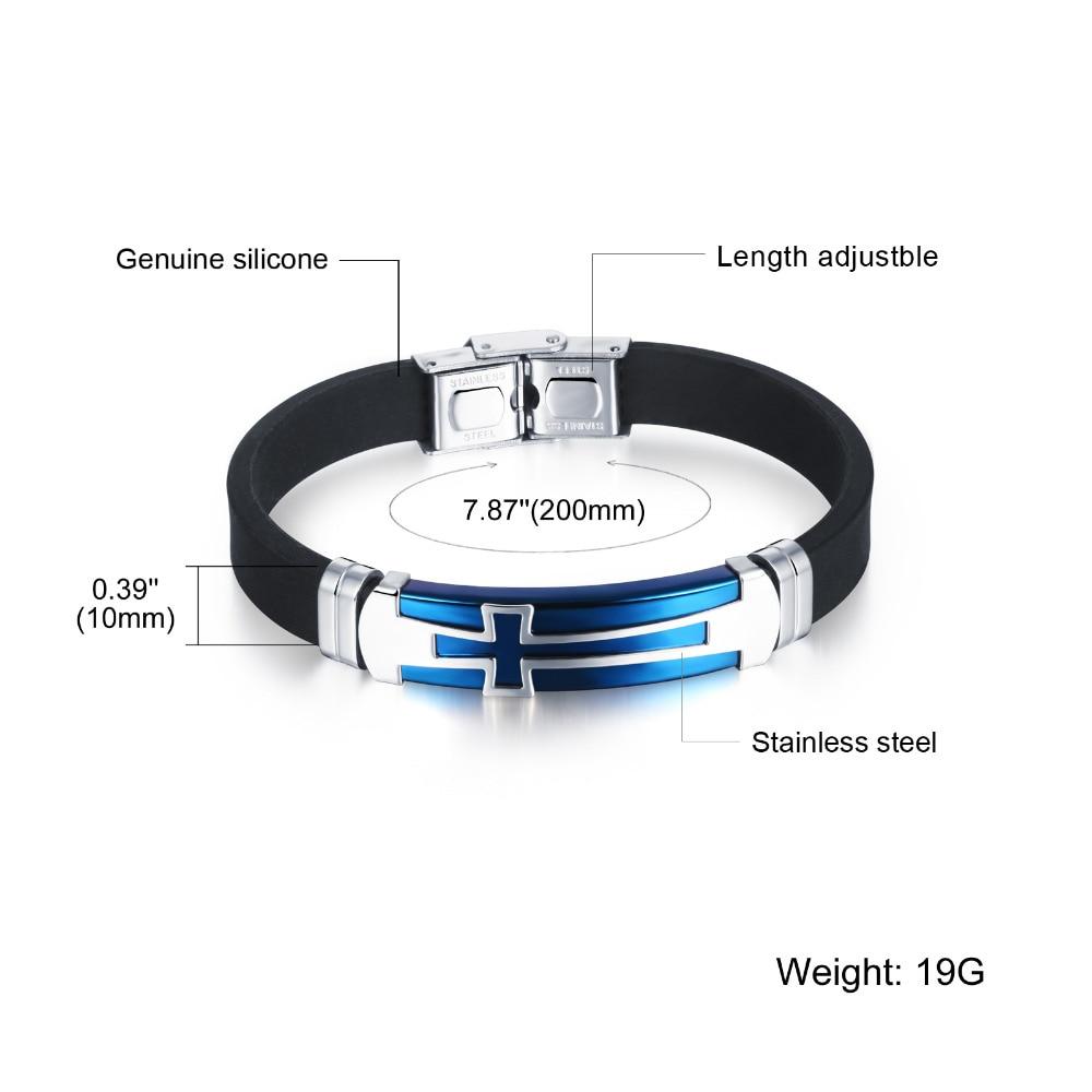 Charm Black Silicone Man Bracelets Classical Stainless Steel Big Cross Men Jewelry 2 Colors Religious Accessories