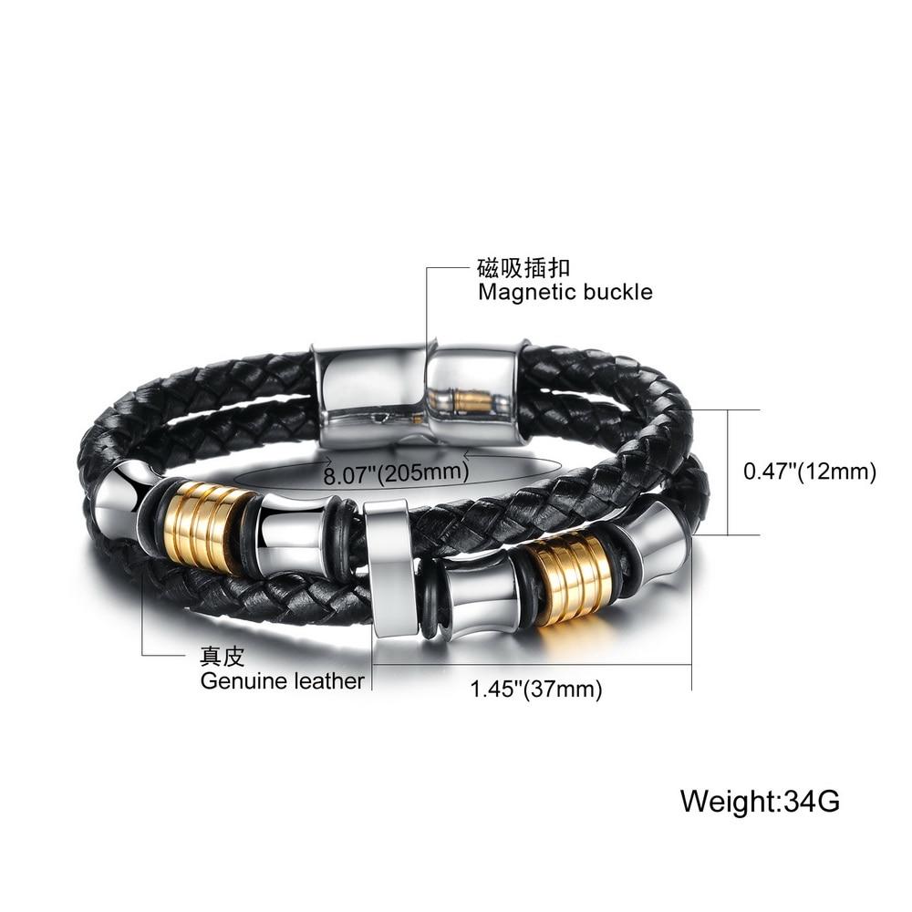 Classical Double Layer Handmade Leather Weaved Man Bracelets Fashion New Magnet Clasp Steel Wristband Jewelry 205mm