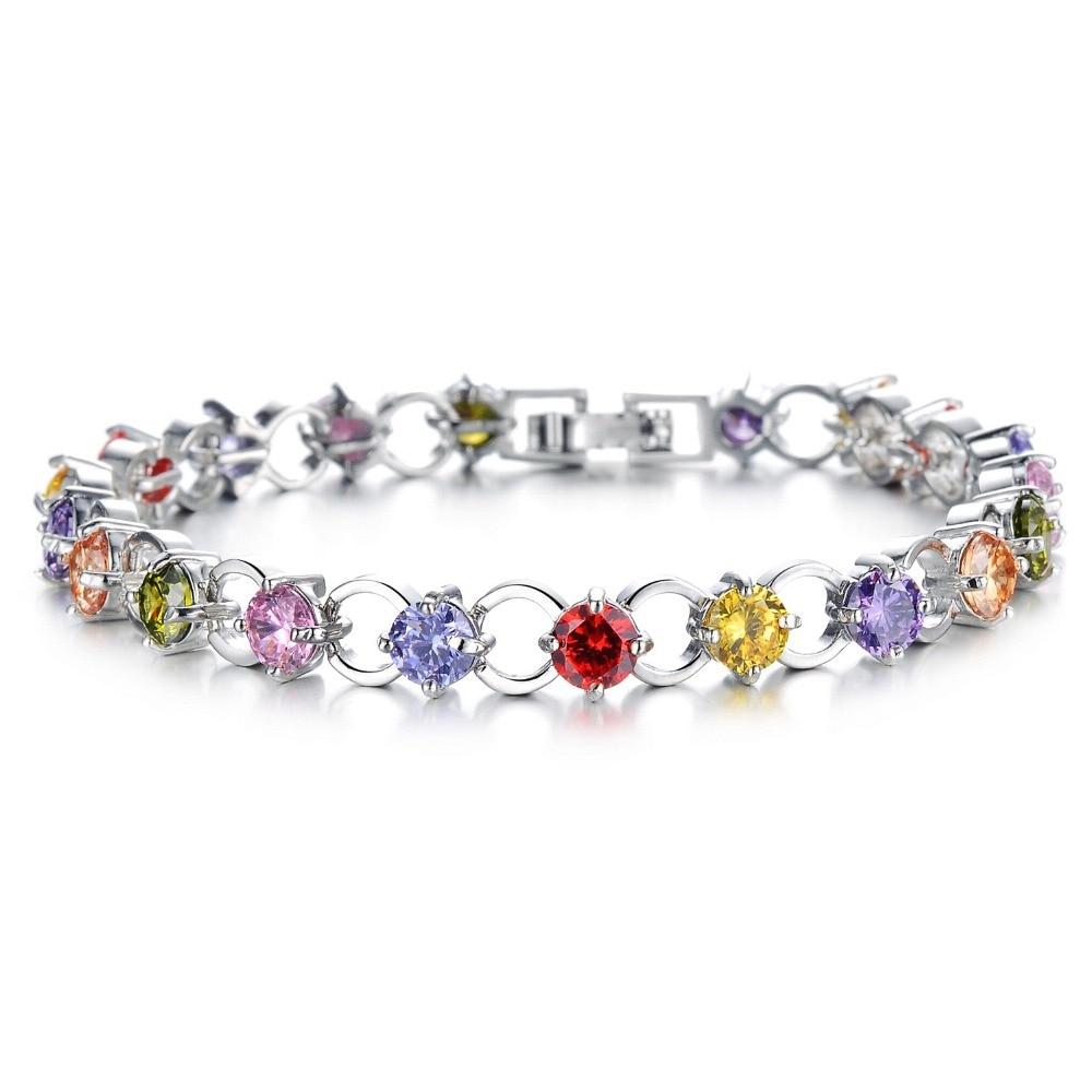 Classical Multicolor/White Rhinestone Women Bracelets Delicate Girls' Gift White Gold Color Link Chain Jewelry Bangle