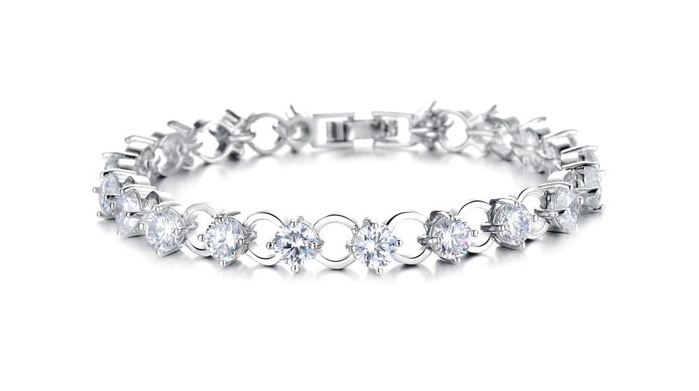 Classical Multicolor/White Rhinestone Women Bracelets Delicate Girls' Gift White Gold Color Link Chain Jewelry Bangle