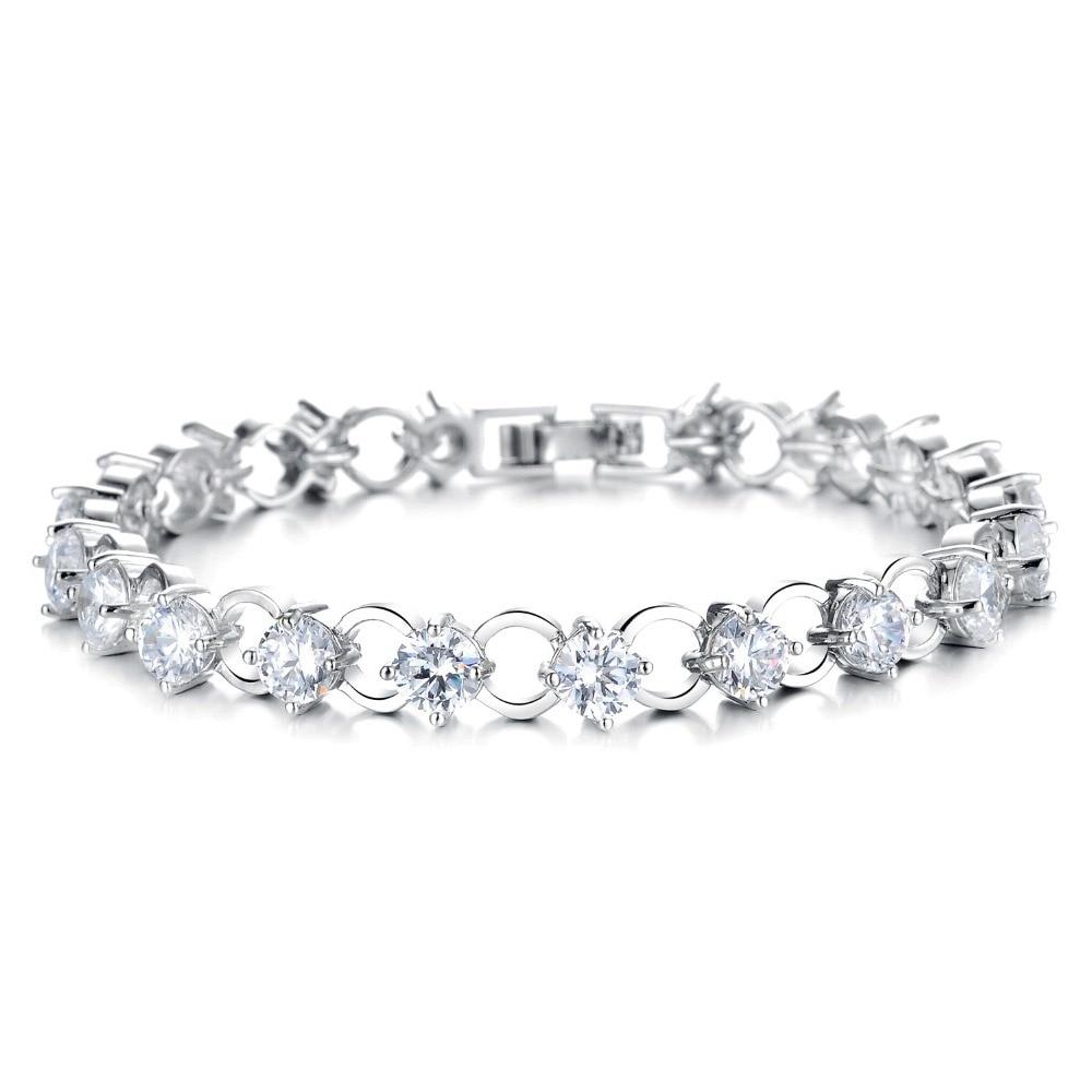 Classical Multicolor/White Rhinestone Women Bracelets Delicate Girls' Gift White Gold Color Link Chain Jewelry Bangle