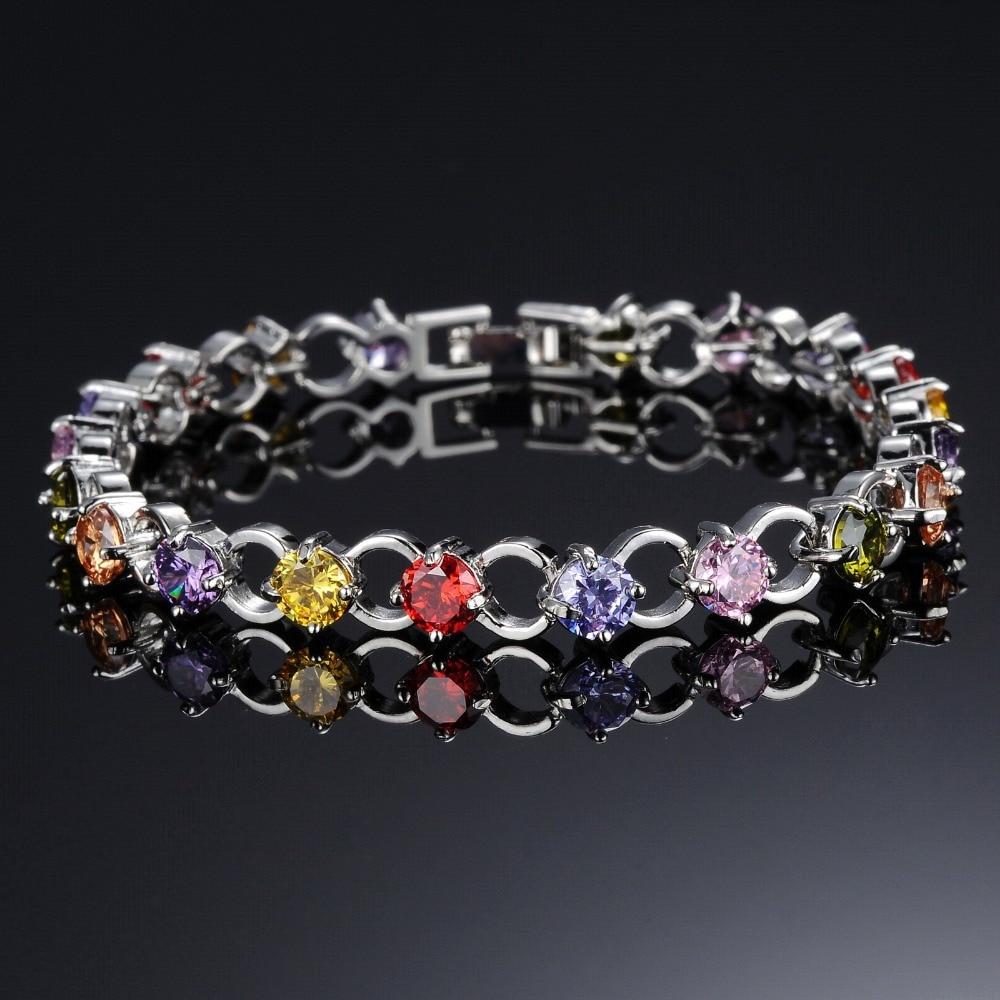 Classical Multicolor/White Rhinestone Women Bracelets Delicate Girls' Gift White Gold Color Link Chain Jewelry Bangle