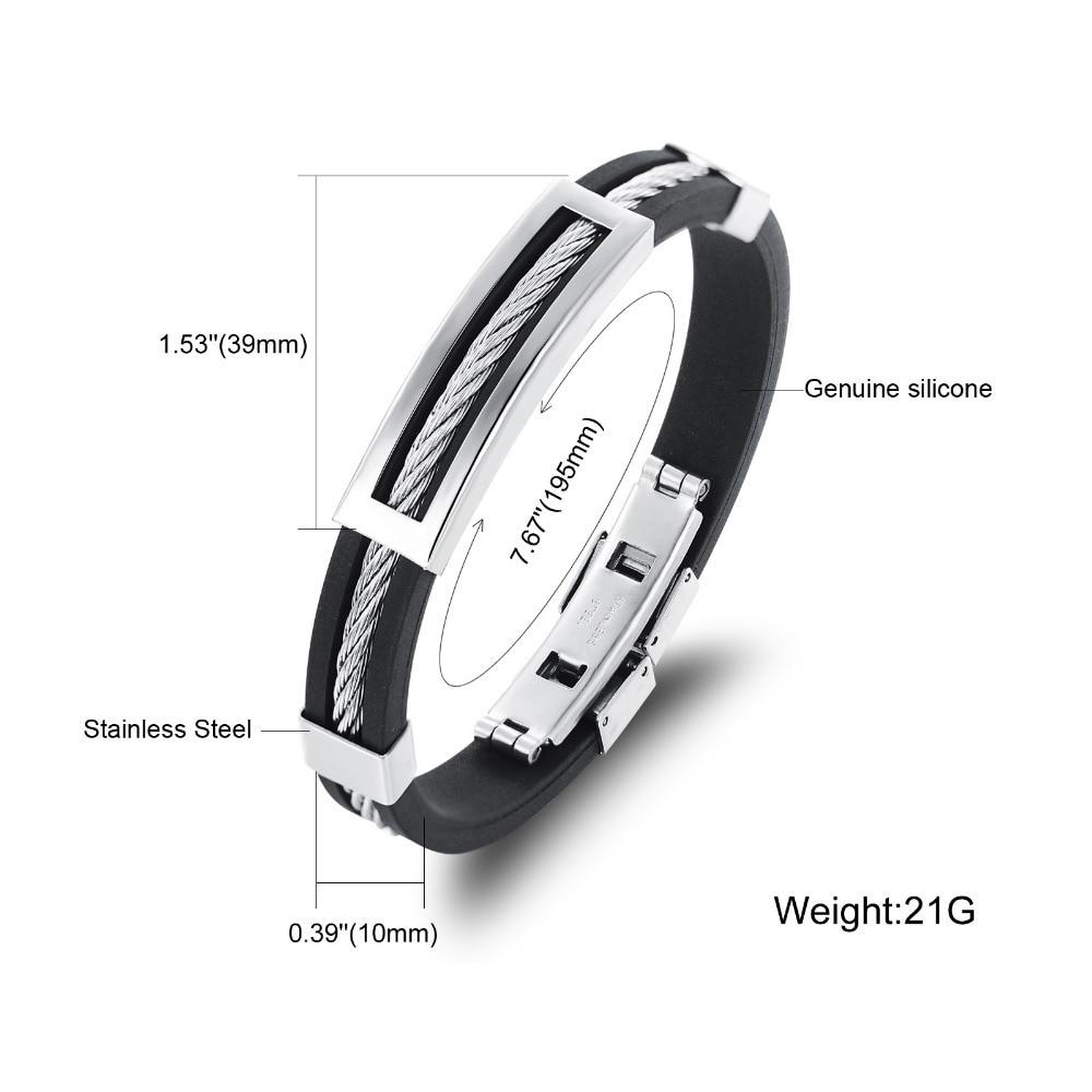 Cool Man Genuine Silicone Bangles Fashion Stainless Steel Hol Out Men Jewelry 19.5cm Long Accessories Cheap