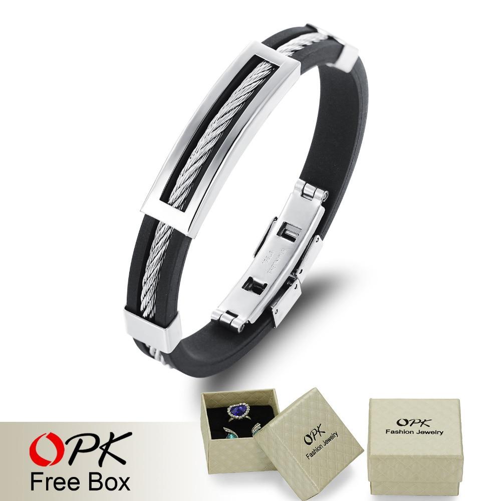 Cool Man Genuine Silicone Bangles Fashion Stainless Steel Hol Out Men Jewelry 19.5cm Long Accessories Cheap