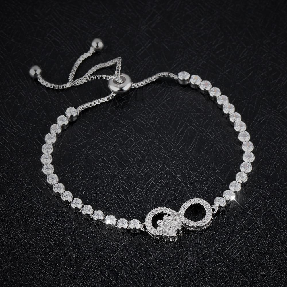 Cubic Zirconia Tennis Bracelet For Women Girls Infinite With Leaves Design Length Adjustable Box Chain Jewelry Gift