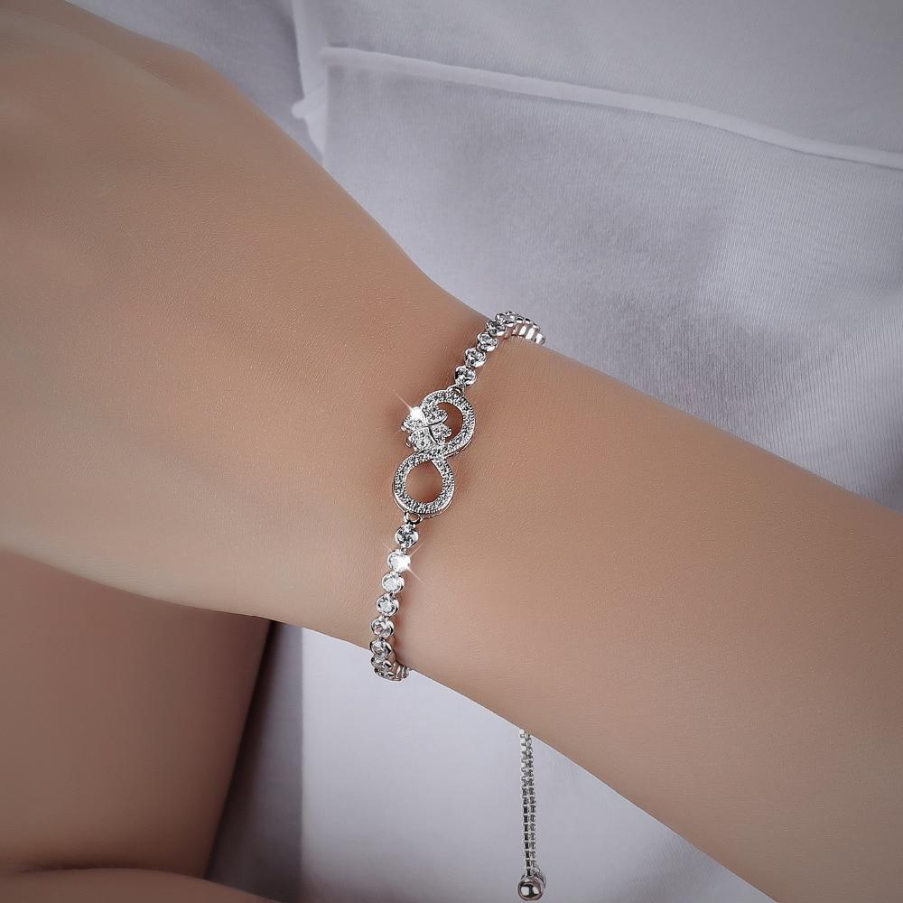Cubic Zirconia Tennis Bracelet For Women Girls Infinite With Leaves Design Length Adjustable Box Chain Jewelry Gift