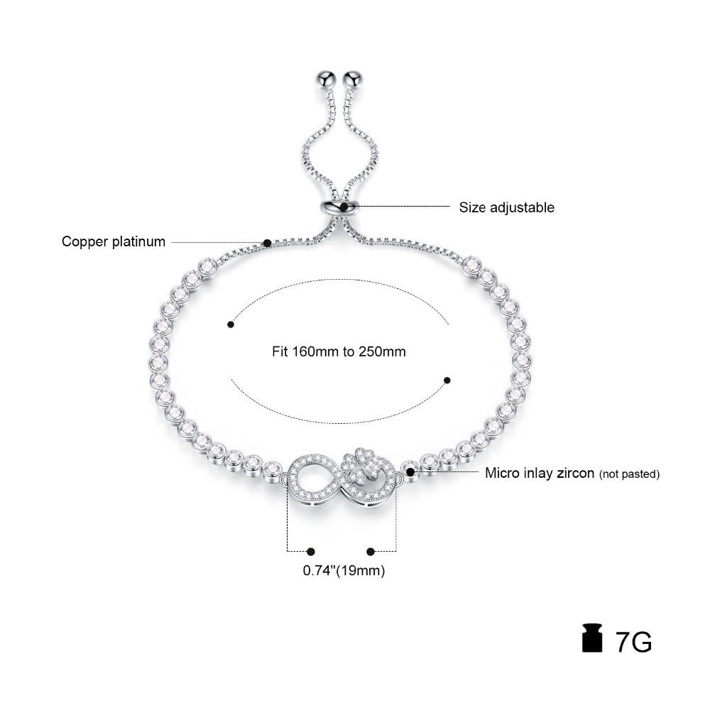 Cubic Zirconia Tennis Bracelet For Women Girls Infinite With Leaves Design Length Adjustable Box Chain Jewelry Gift
