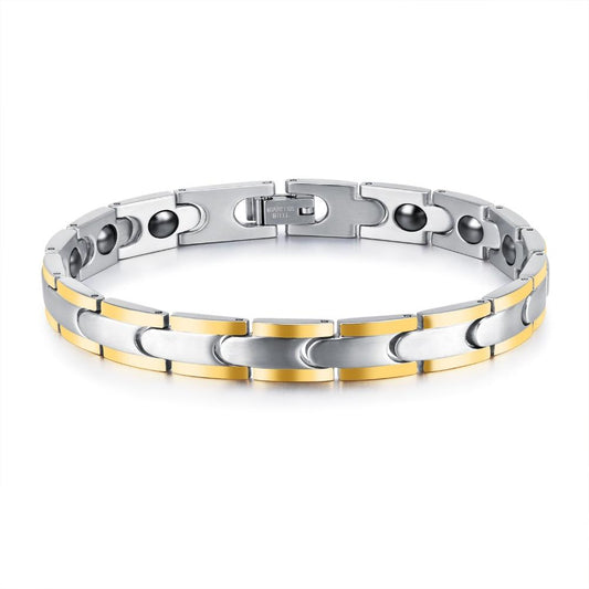 Fashion Healthy Magnetic Bracelet For Men Women Two Tone Gold Color Link Chain Stainless Steel Charm Punk Energy Gift