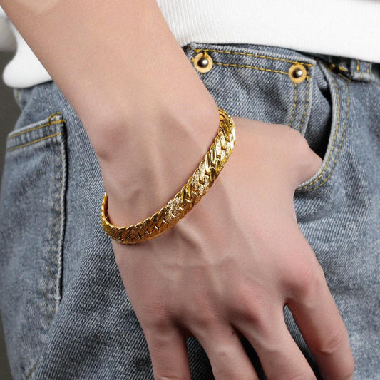 Hiphop Gold Color Chain Bracelet For Men Dull & High Polished 21CM Length 11MM Width Luxury Male Snake Link Bracelet