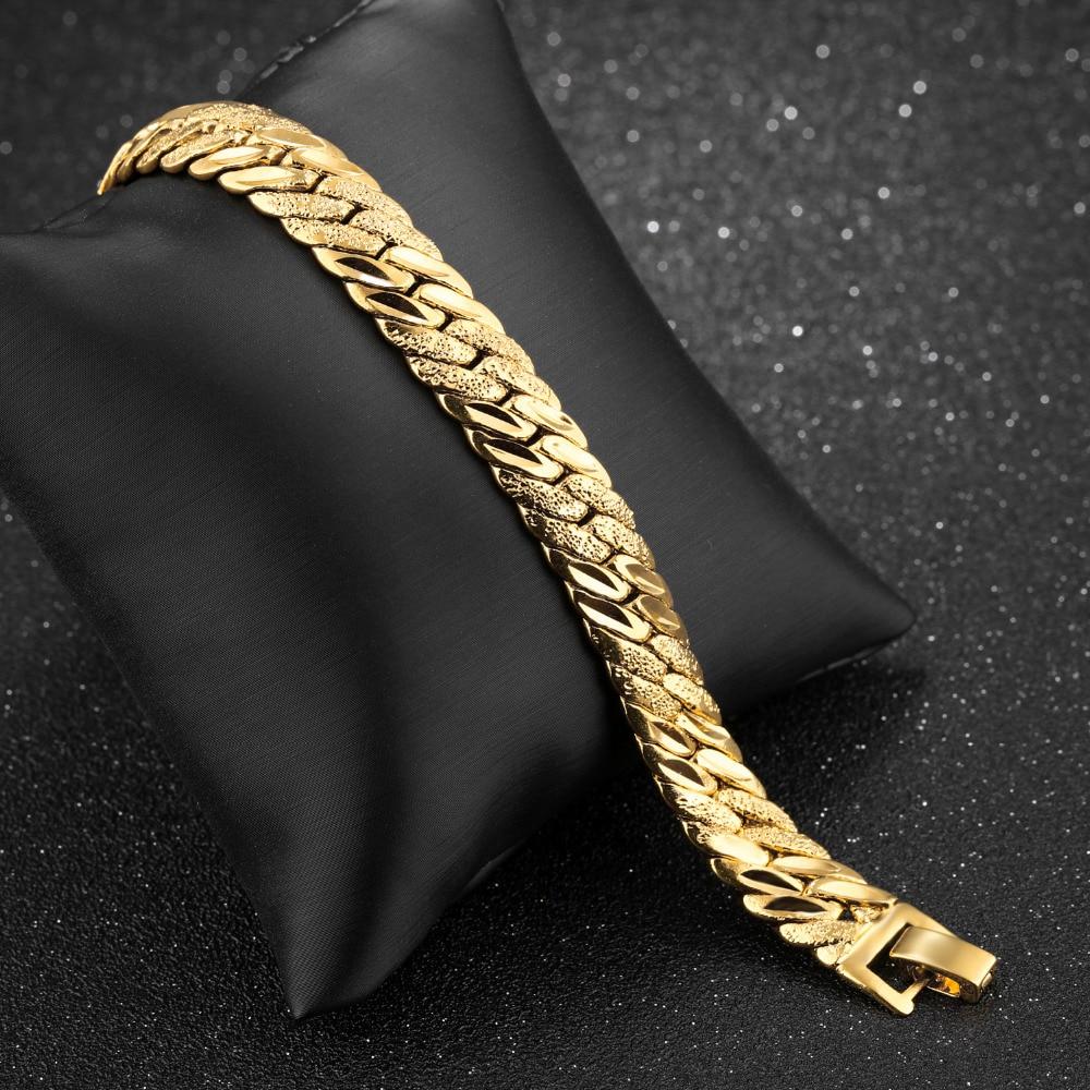 Hiphop Gold Color Chain Bracelet For Men Dull & High Polished 21CM Length 11MM Width Luxury Male Snake Link Bracelet