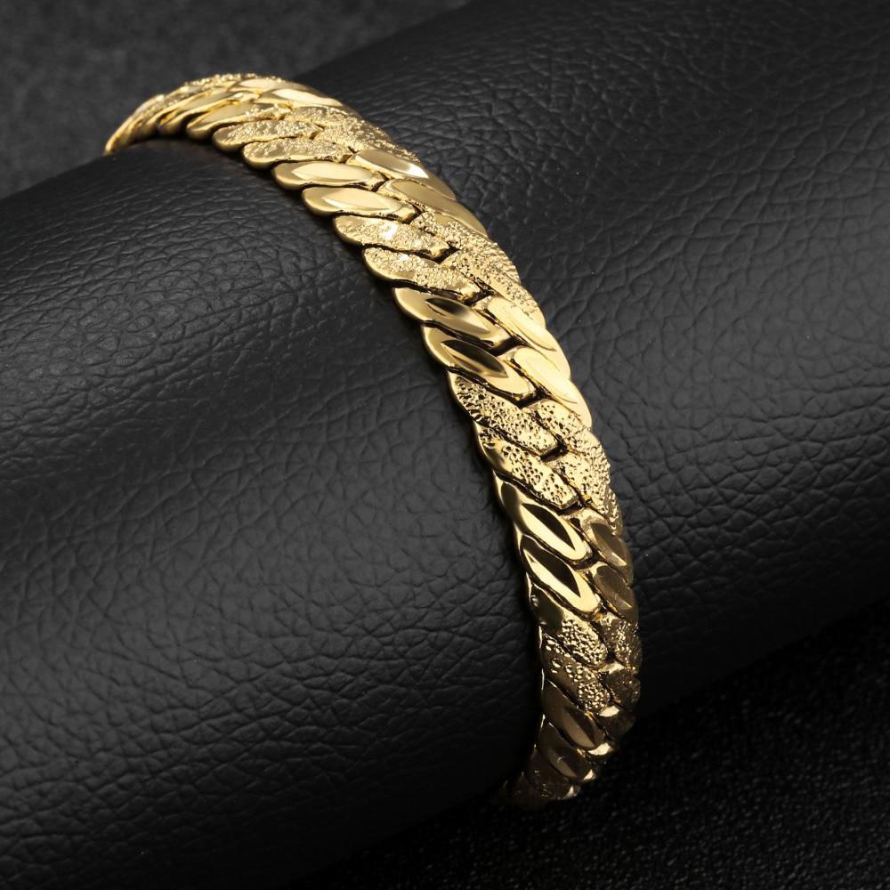 Hiphop Gold Color Chain Bracelet For Men Dull & High Polished 21CM Length 11MM Width Luxury Male Snake Link Bracelet