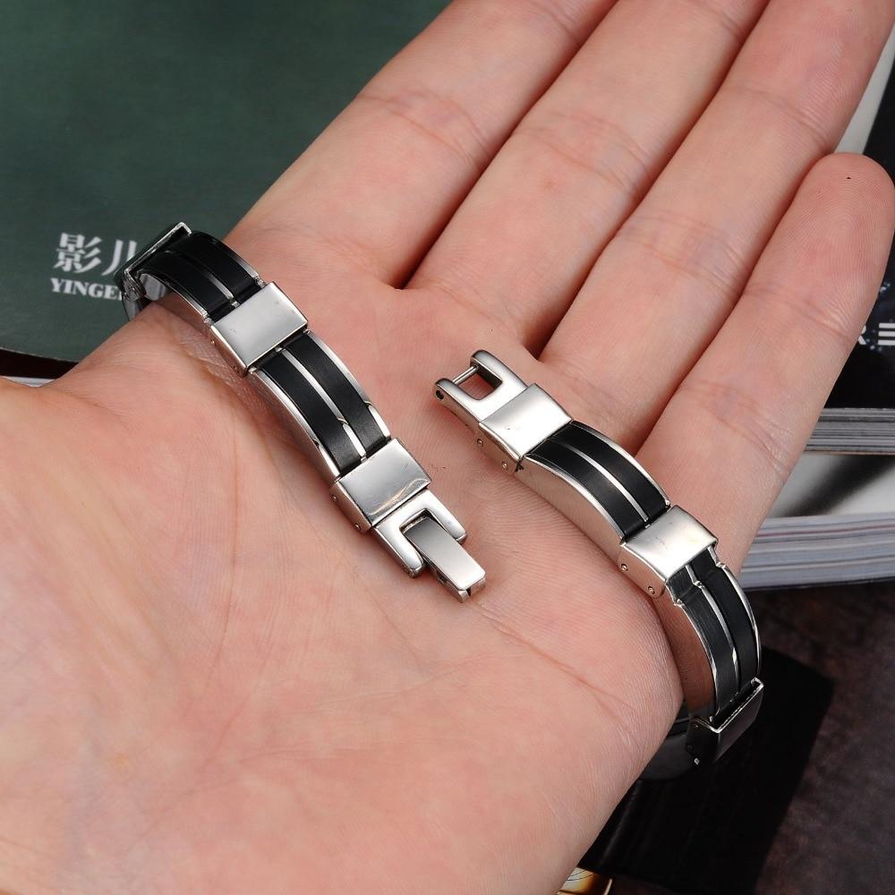Trendy Silicone Stainless Steel Wire-Cable Chain Handmade Wide Wristband Black Punk Rock  Men Accessory