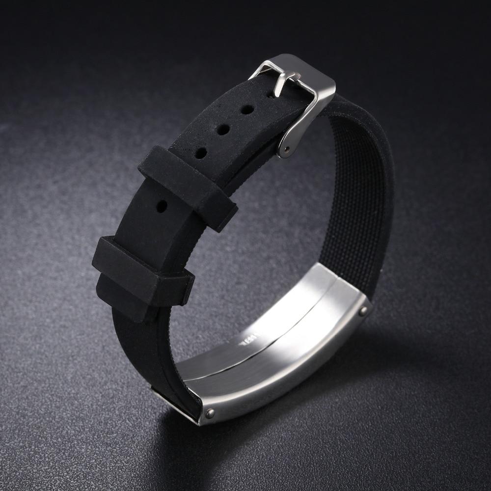 Laser Engraving Silicone Men 's Bracelet Stainless Steel Pin Buckle Length Resizable Man Wristband Gift