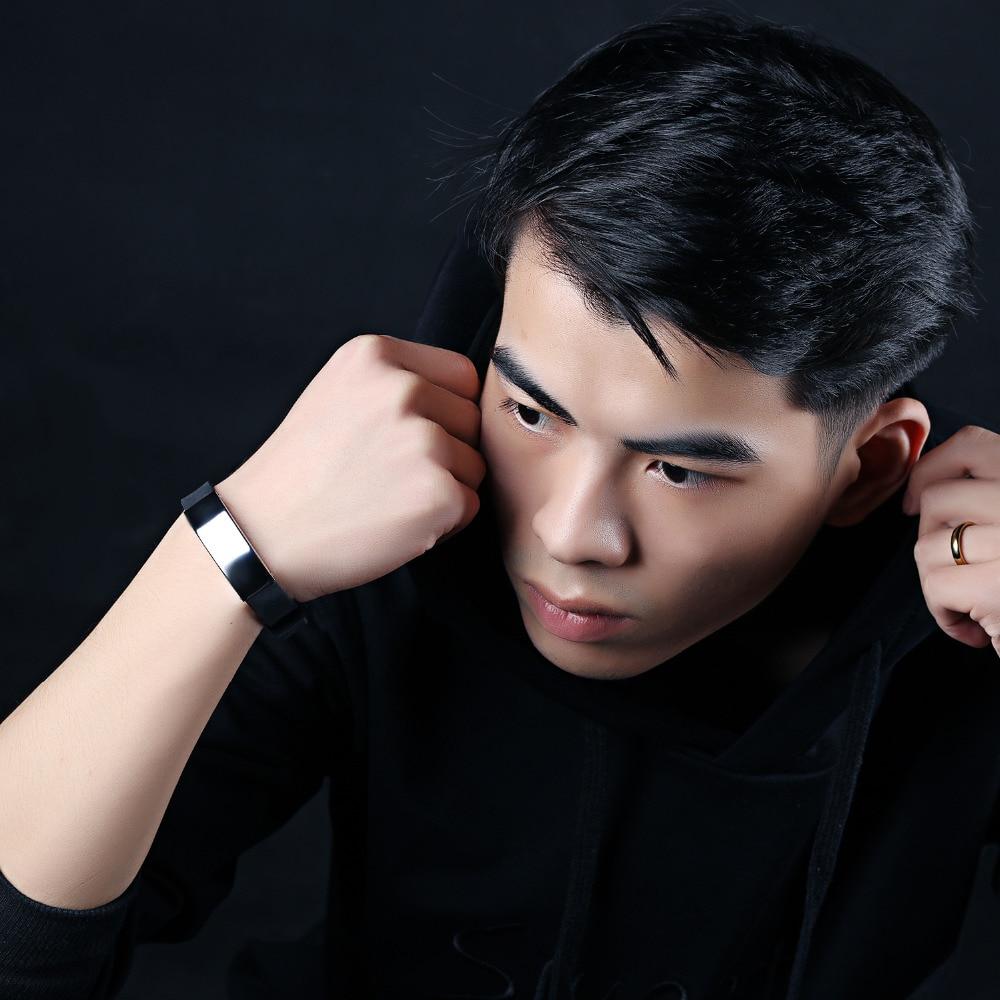 Laser Engraving Silicone Men 's Bracelet Stainless Steel Pin Buckle Length Resizable Man Wristband Gift