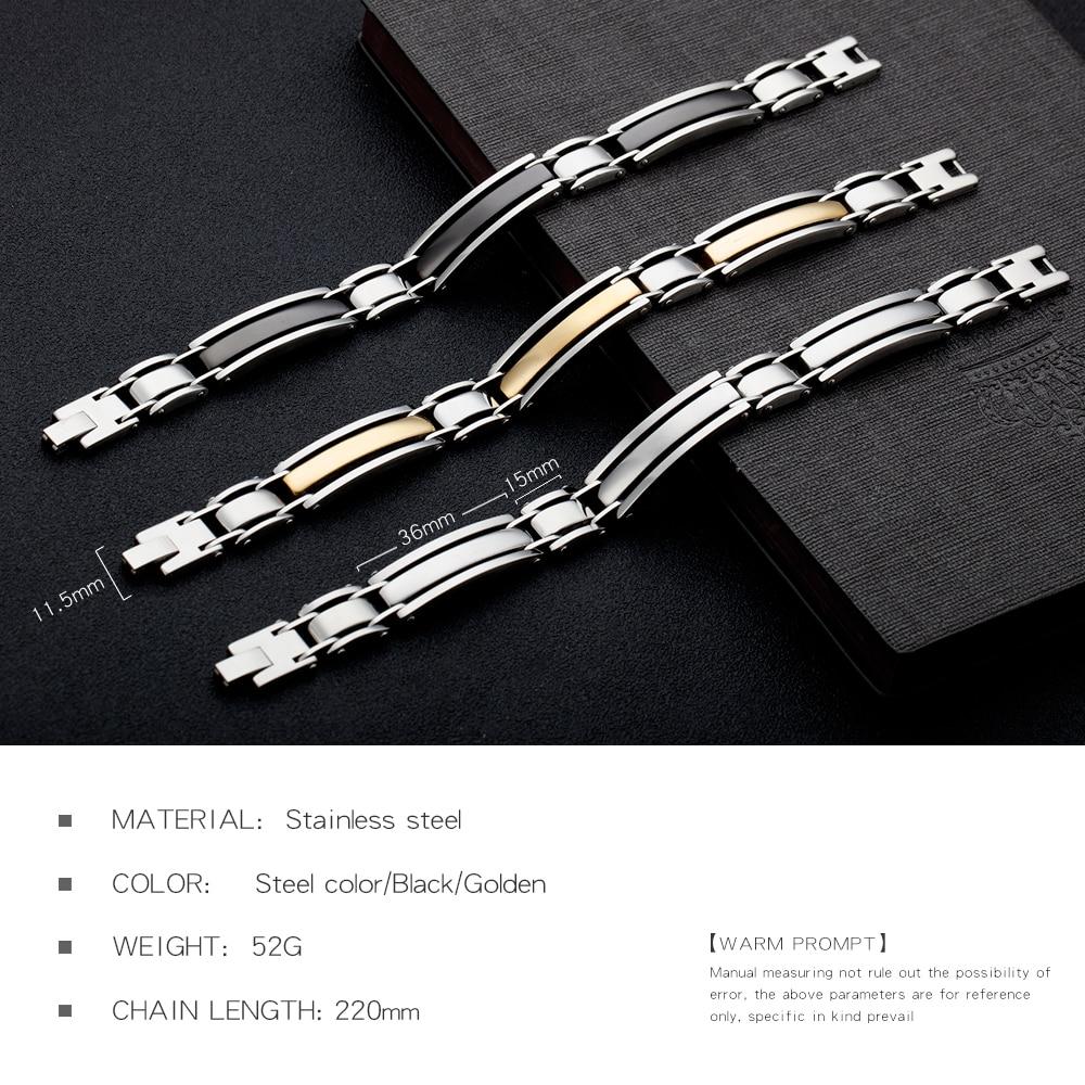 Men Simple Bracelet Steel/Gold/Black/ Color Stainless Steel Charm Chain Link Bracelet 220mm Customize Engraved Jewelry