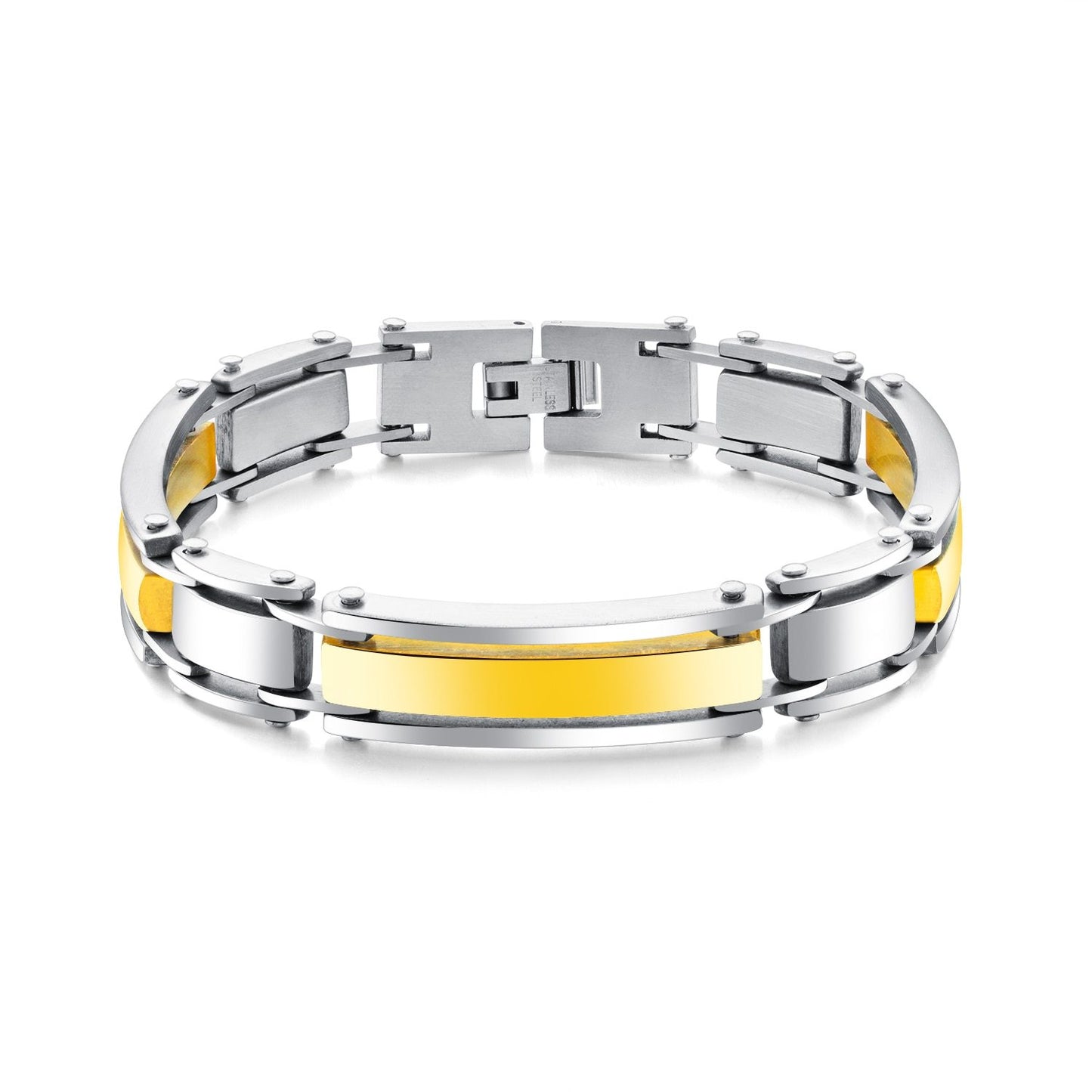 Men Simple Bracelet Steel/Gold/Black/ Color Stainless Steel Charm Chain Link Bracelet 220mm Customize Engraved Jewelry