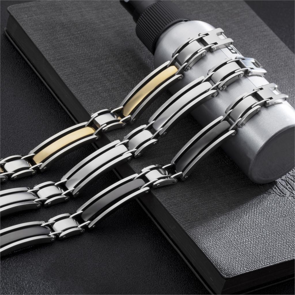 Men Simple Bracelet Steel/Gold/Black/ Color Stainless Steel Charm Chain Link Bracelet 220mm Customize Engraved Jewelry