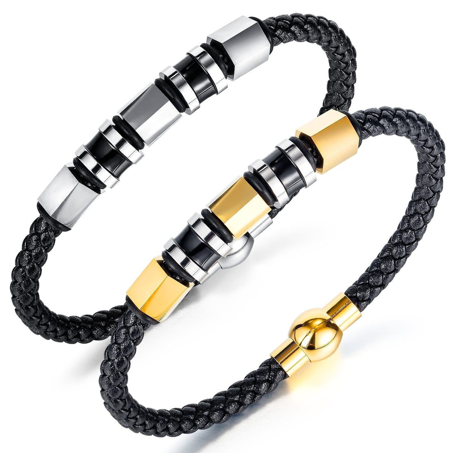 Men's Black Braided Bracelet Minimalist Design Magnetic Buckle Korean Style Steel Gold Accessories 7 JULY NEW ARRIVAL