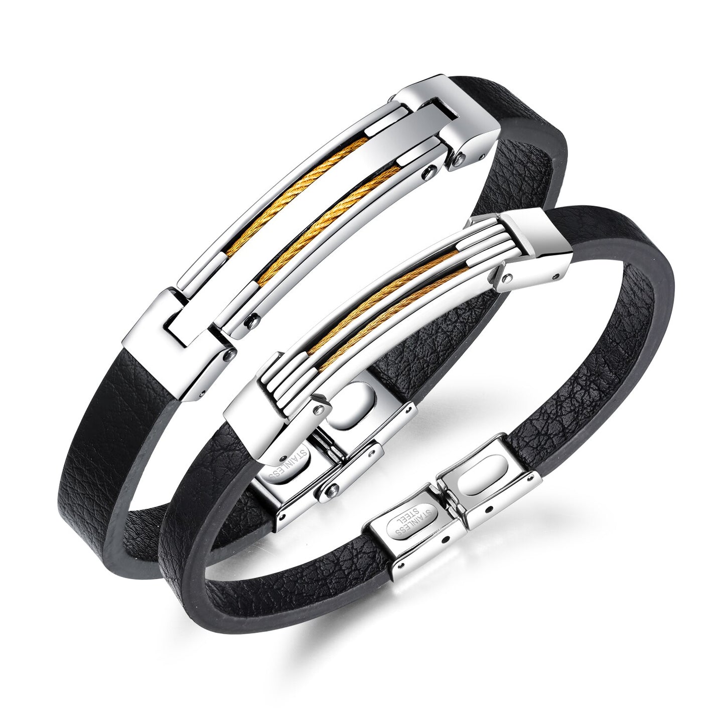 Mens Vintage Leather Wrist Band Black Rope Bracelet Bangle Double Wire Brother ID Bracelet Engraved Female Jewelry