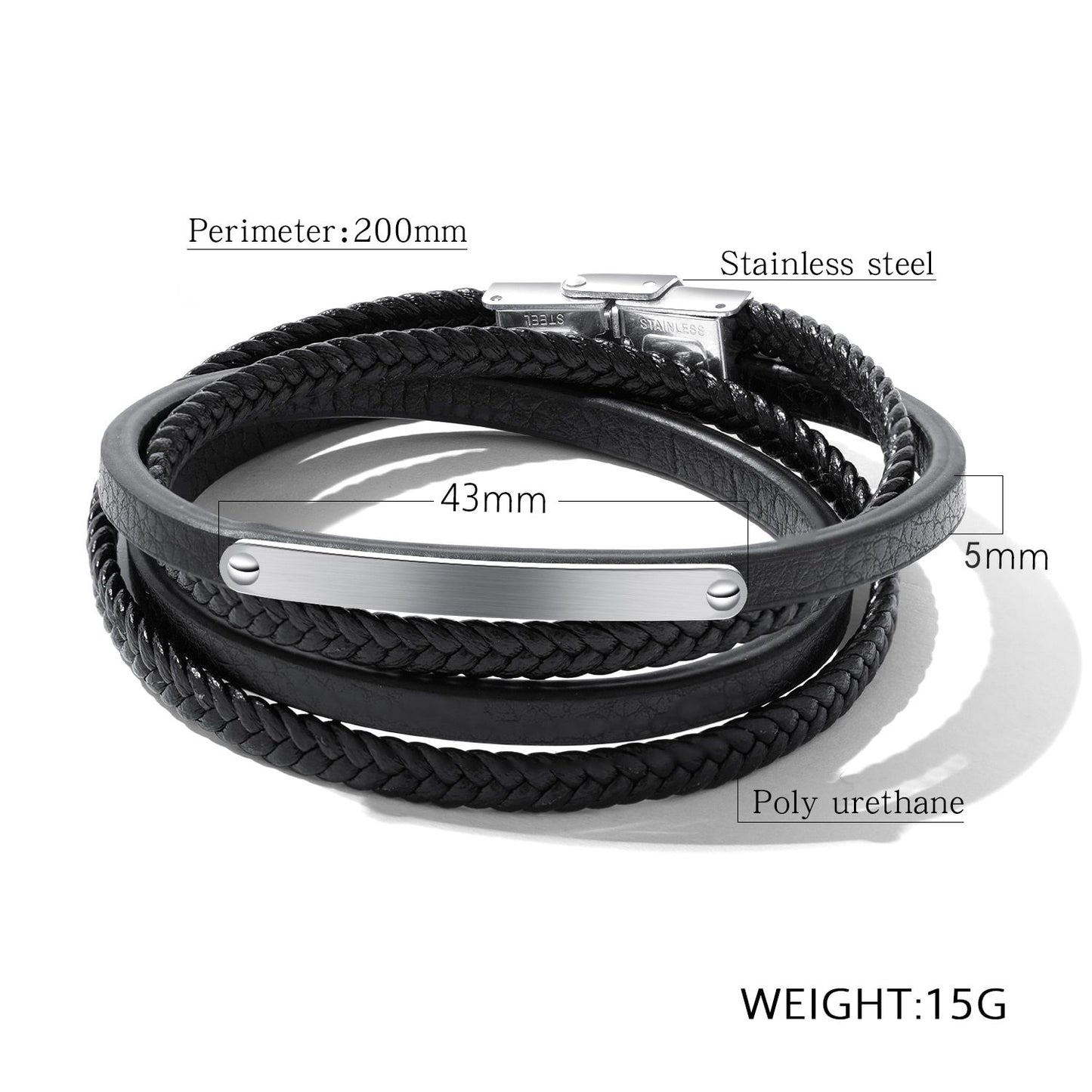 Leather Multilayer Charm Bracelets Bangles For Men Woven Wrist Jewelry Customize Engrave Bracelet