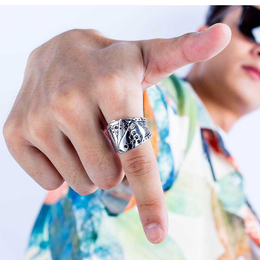 Punk Black Poker Ring for Men Stainless Steel Casting Finger Ring Cool Jewelry Gift