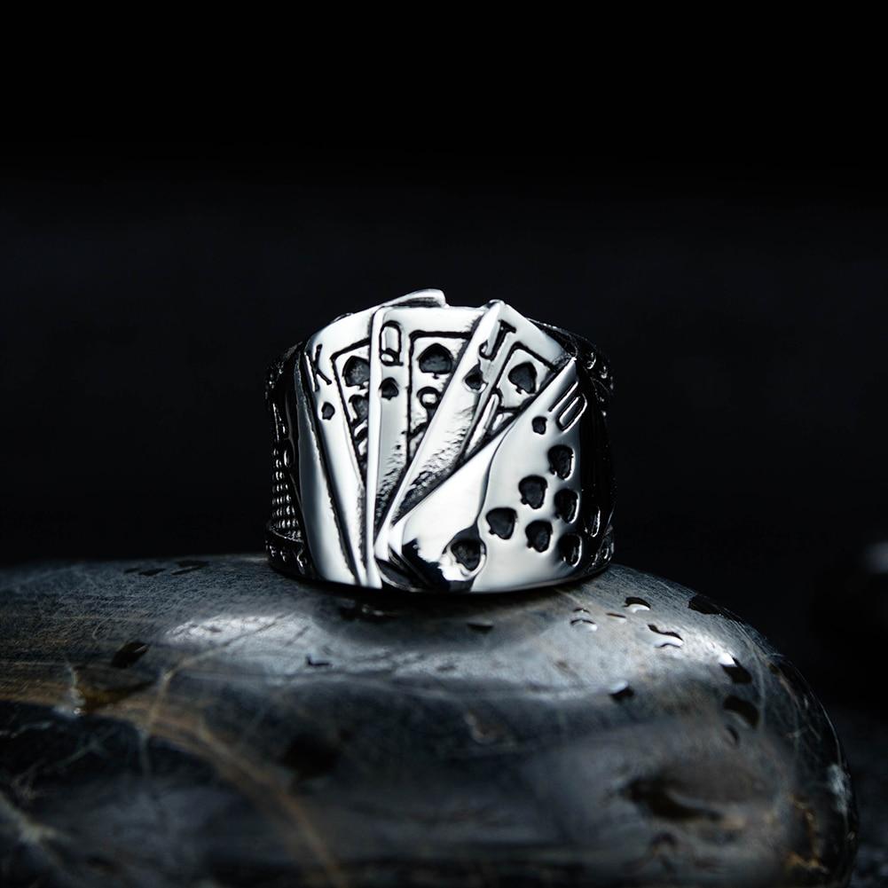 Punk Black Poker Ring for Men Stainless Steel Casting Finger Ring Cool Jewelry Gift