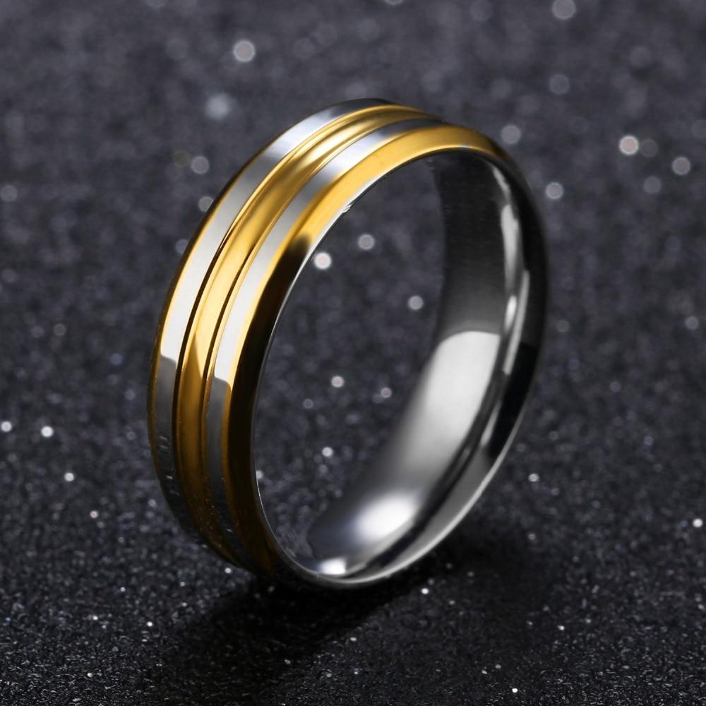 Punk Gold Color Strip Ring For Men Smooth Design Stainless Steel Male Finger Band Jewelry Party Birthday Gift