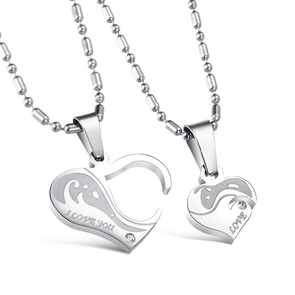 Romantic Gift For Valentine's & Christmas Day Heart Puzzle Design Pendant Stainless Steel Vintage Necklace Women Men Jewelry