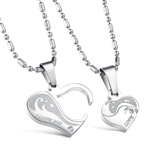 Romantic Gift For Valentine's & Christmas Day Heart Puzzle Design Pendant Stainless Steel Vintage Necklace Women Men Jewelry