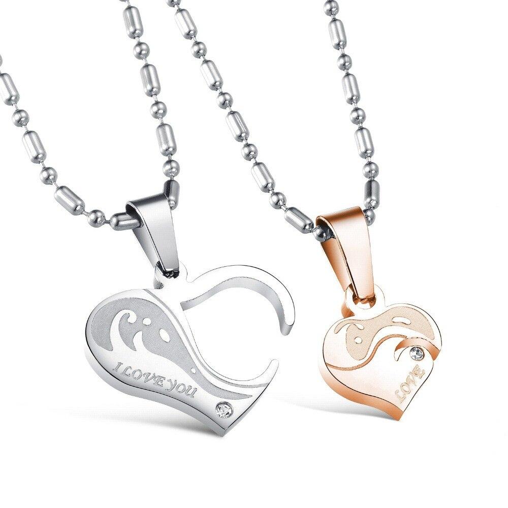 Romantic Gift For Valentine's & Christmas Day Heart Puzzle Design Pendant Stainless Steel Vintage Necklace Women Men Jewelry