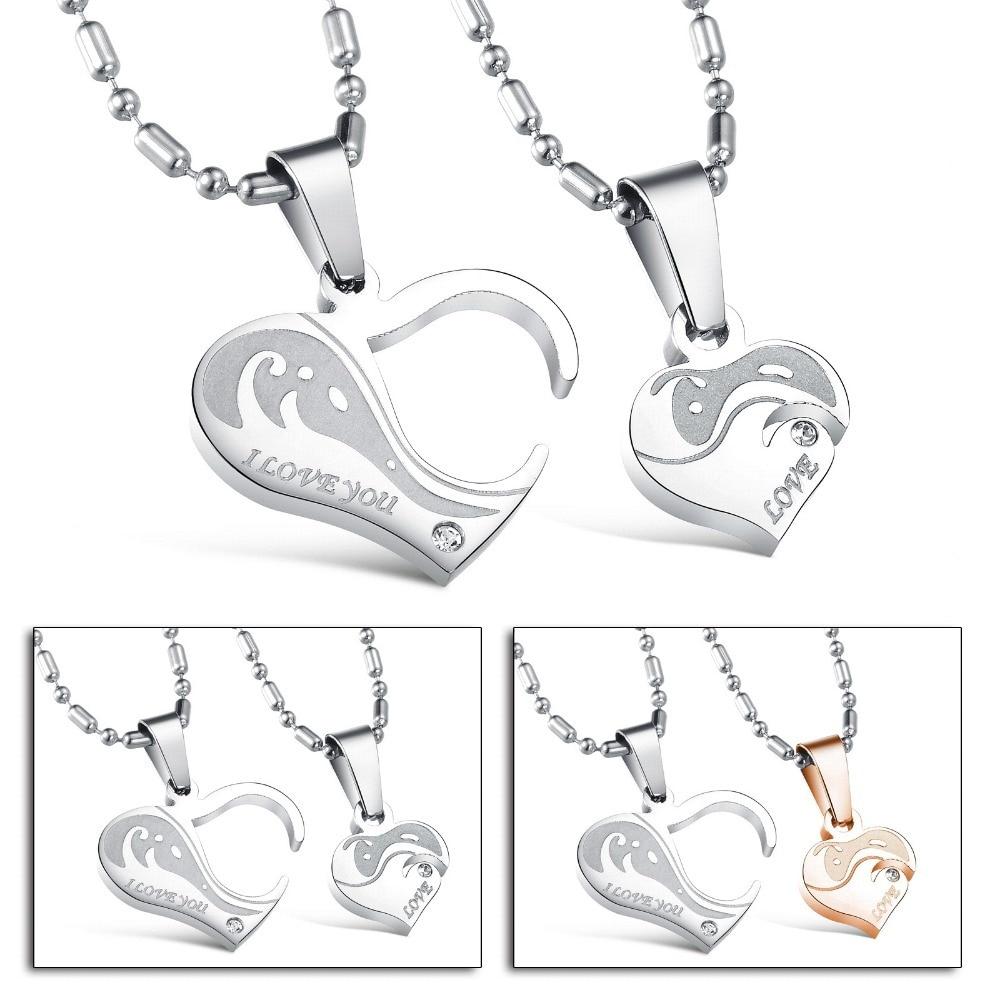 Romantic Gift For Valentine's & Christmas Day Heart Puzzle Design Pendant Stainless Steel Vintage Necklace Women Men Jewelry