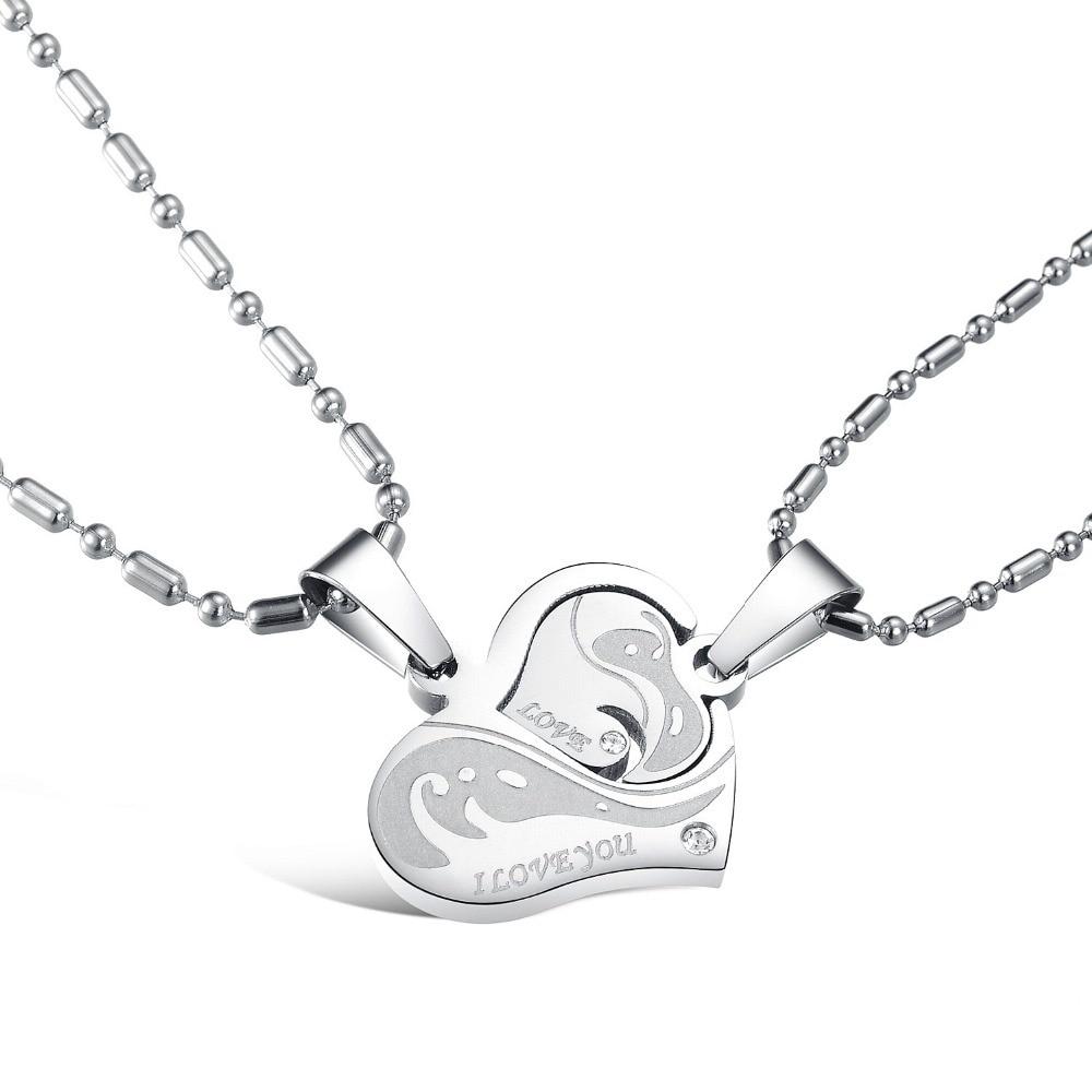 Romantic Gift For Valentine's & Christmas Day Heart Puzzle Design Pendant Stainless Steel Vintage Necklace Women Men Jewelry