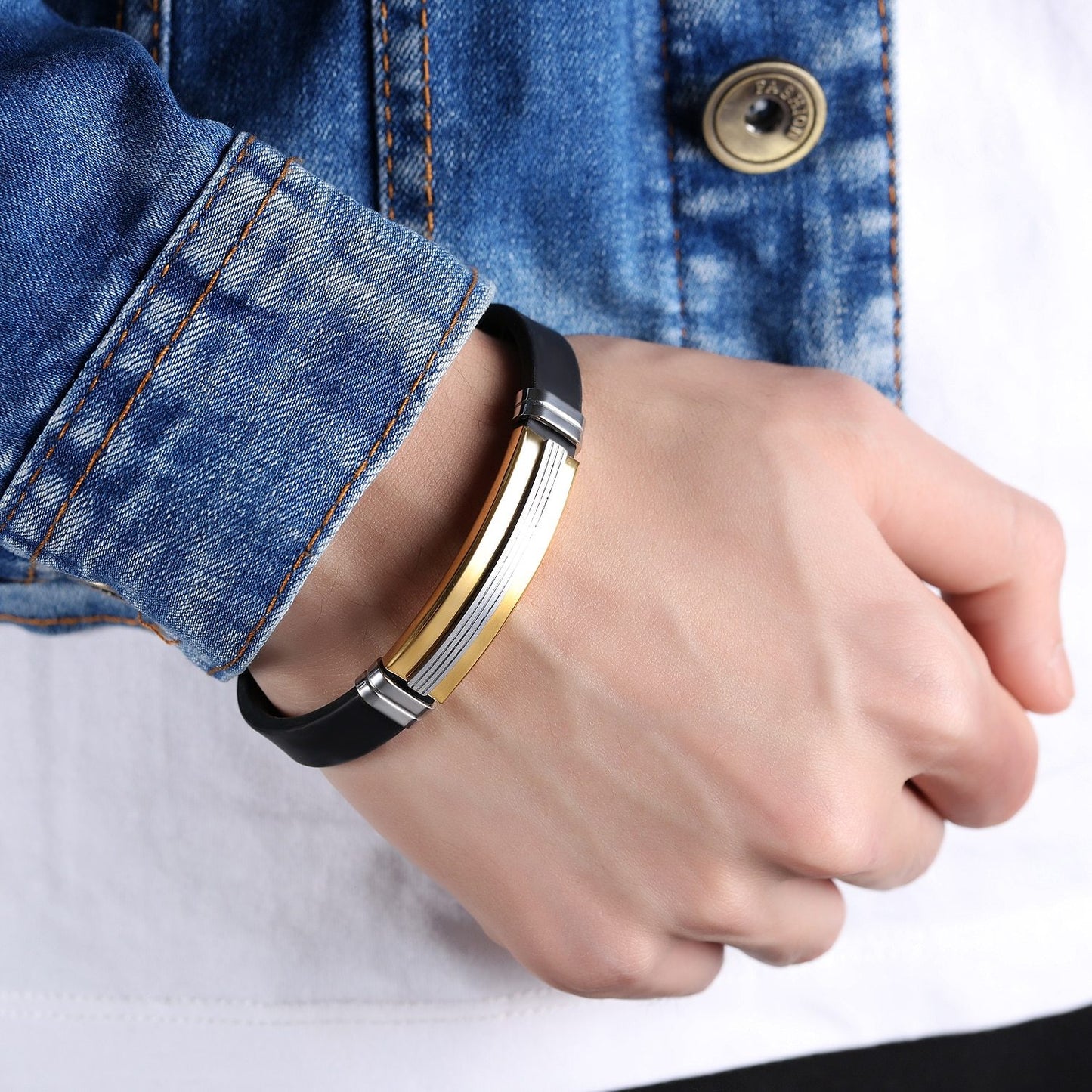 Silicone Bracelet Men Women Stainless Classic Thin Wristband ID Bracelet Gift Jewelry Adjustable Size