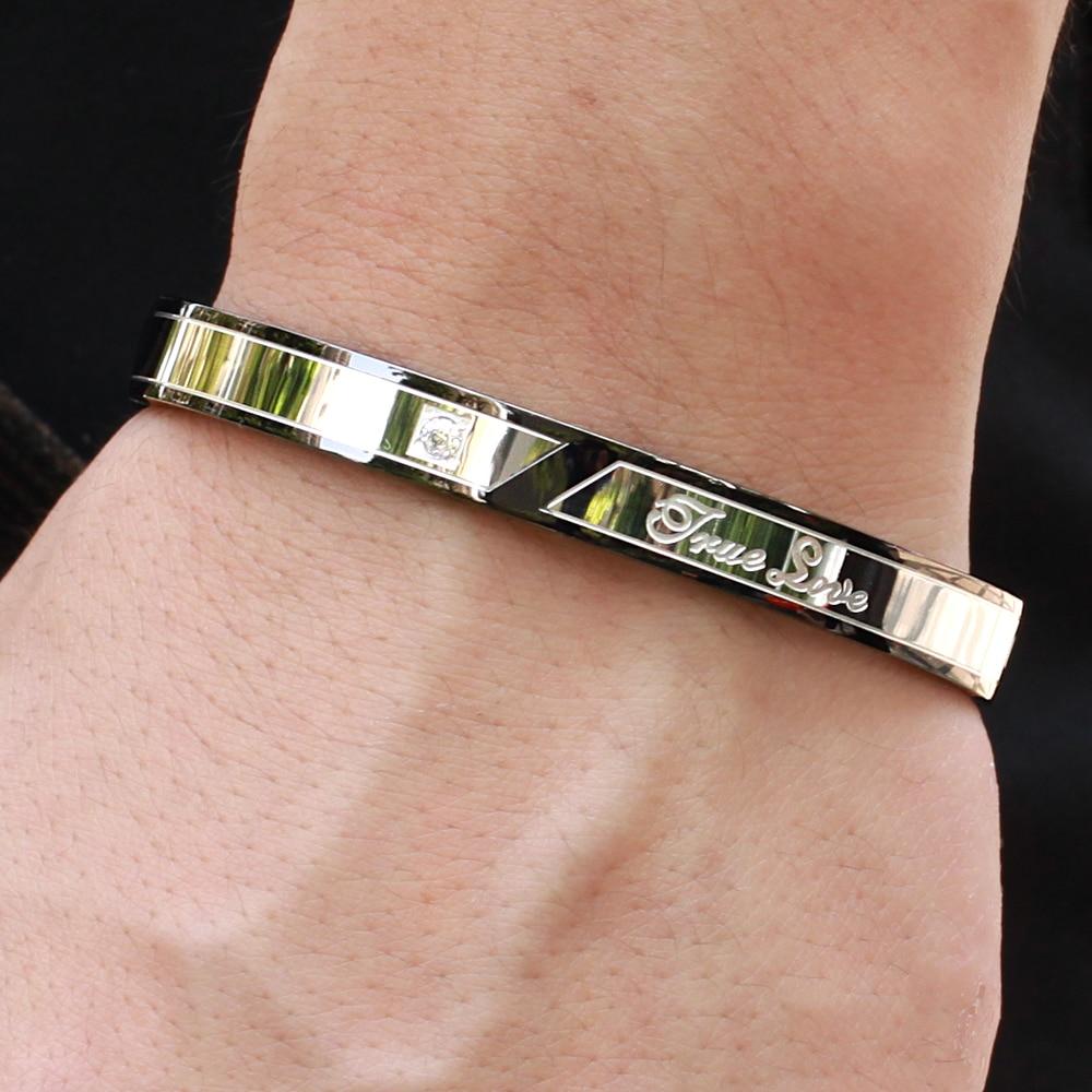 True Love Couple Bangle Set Rose Gold Black Bracelet Matching for Women Men Stainless steel Fashion Love Gift Charms